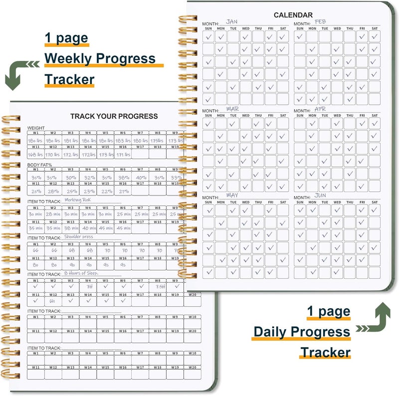 Guirnd Undated Fitness Workout Journal for Men & Women, A5(8.5" x 6.7") Fitness Journal Workout Planner, Workout Log Book Planner for Tracking, Motivating, and Achieving Your Fitness Goals - Green - Image 3